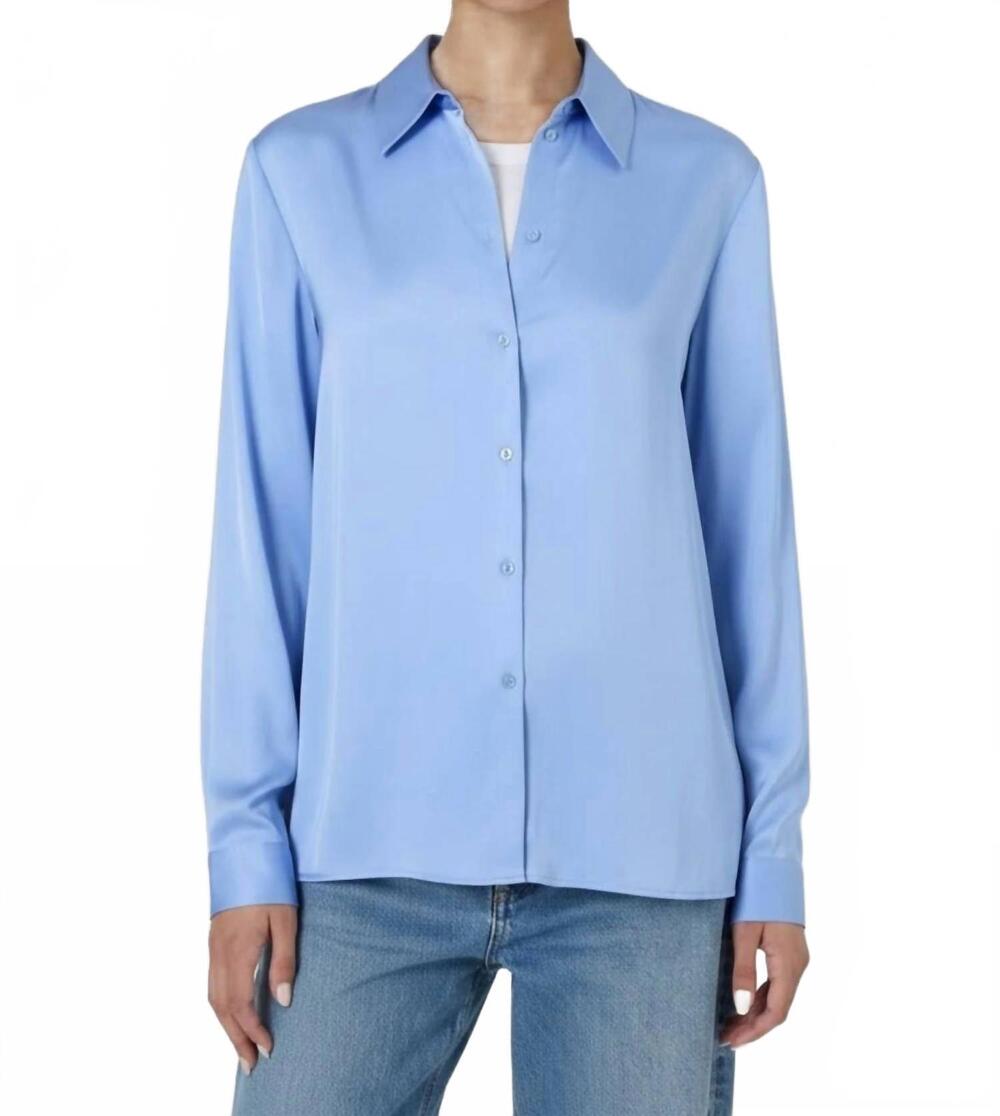NEW FRENCH CONNECTION ennis satin shirt in dusted blue